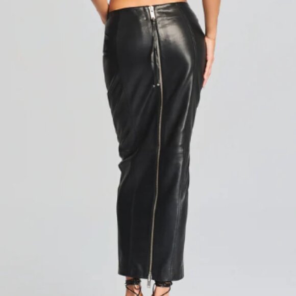 Retrofête Liza Leather Midi-Maxi Low Rise Back Zip Skirt - Picture 1 of 7